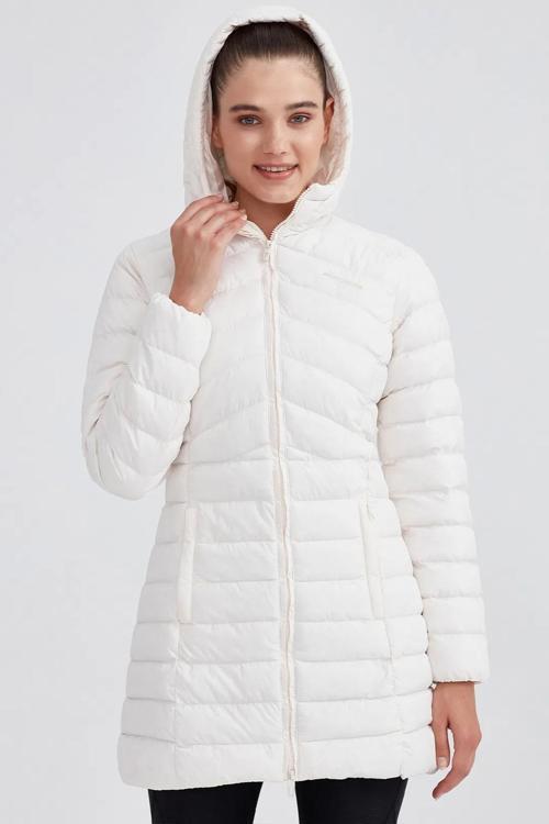 W Essential Maxi Length Hooded Jacket Uzun Boy Kadın Parka Mont Kırık Beyaz