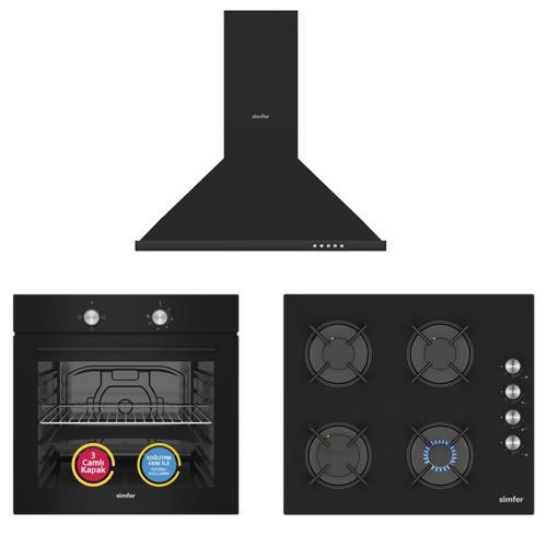 4 Fonksiyon Trend Siyah Cam 3'lü Ankastre Set