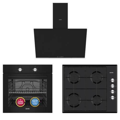 4 Fonksiyon Trend Siyah Cam 3'lü Ankastre Set