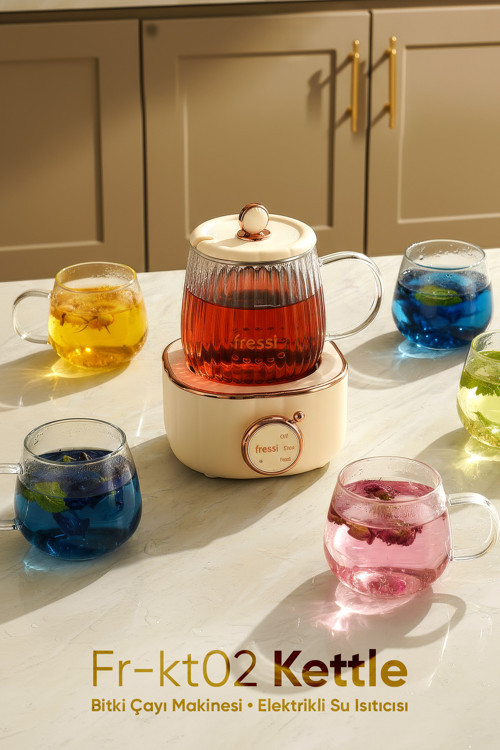 Elektrikli Çok Fonksiyonlu Cam Bardak Su Isıtıcısı Kettle Bitki Çayı Makinesi 600Ml 400W Fr-Kt02