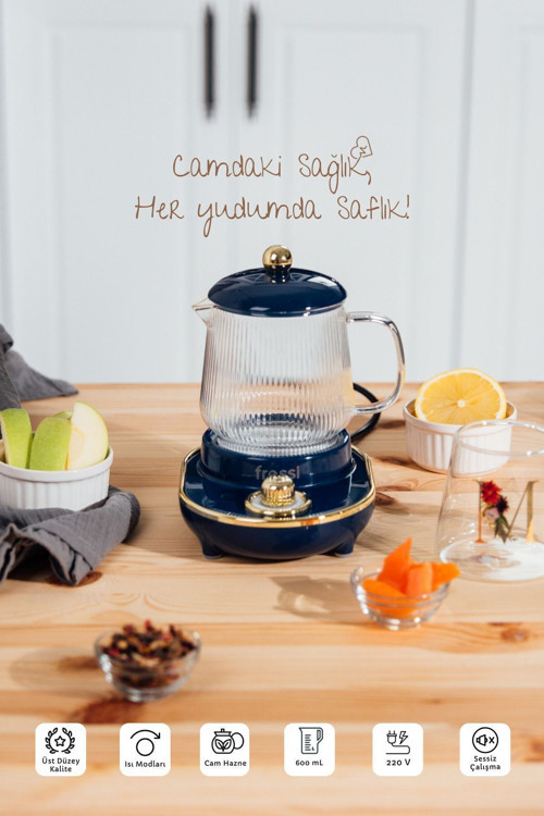 Cam Su Isıtıcı Kettle Elektrikli Çok Fonksiyonlu Bitki Çayı Makinesi Lacivert 600Ml Ysb-Gc03 Venice