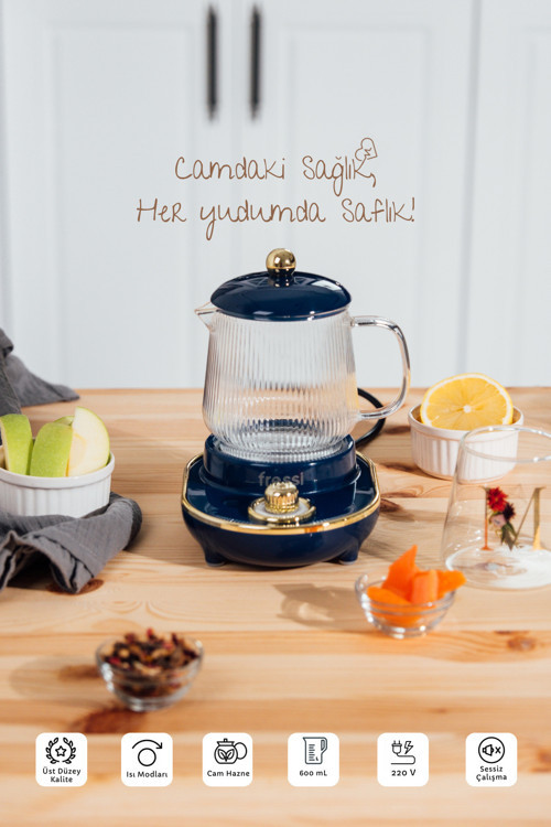 Cam Su Isıtıcı Kettle Elektrikli Çok Fonksiyonlu Bitki Çayı Makinesi Lacivert 600Ml Ysb-Gc03 Venice