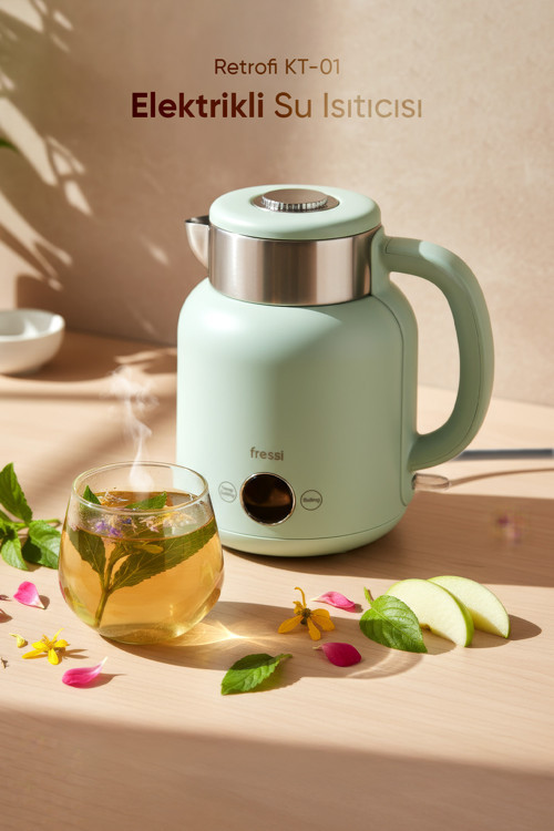 Elektrikli Su Isıtıcı Kettle Çelik Hazne Retro 1.5 L Su Yeşili Kt-01 Retrofi