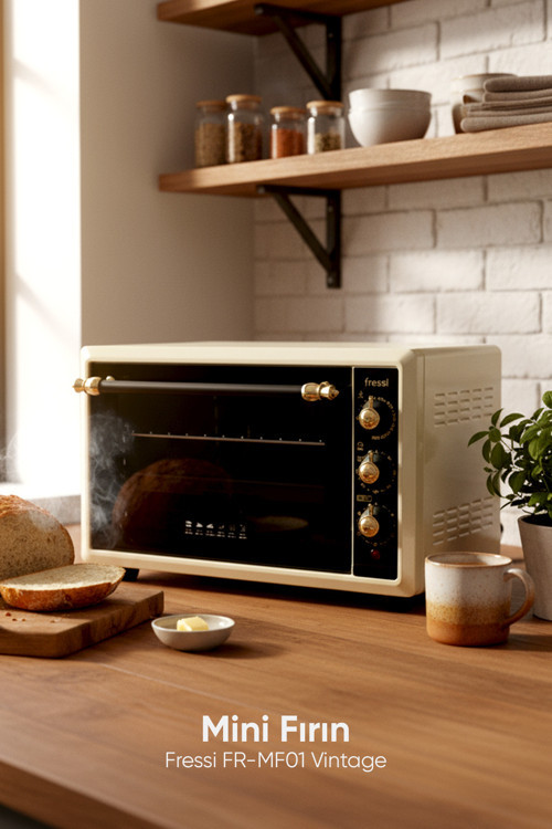 Turbo Midi Fırın Vintage Retro 34 Litre, Lambalı, Termostatlı, Saatli Fr-Mf01