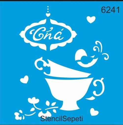 Çay Yazısı Deseni Stencil Şablon St6241 20x20 Cm
