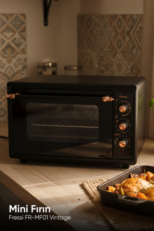 Turbo Midi Fırın Vintage Retro 46 Litre , Lambalı, Termostatlı, Saatli 2000W Fr-Mf01