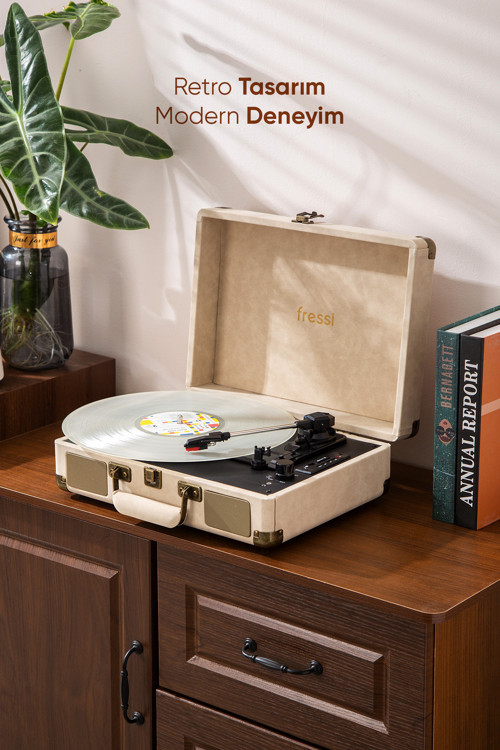 Dahili Hoparlörlü Pikap Müzik Kutusu Usb+Rca+Bluetooth Fr-P101 Zenitte
