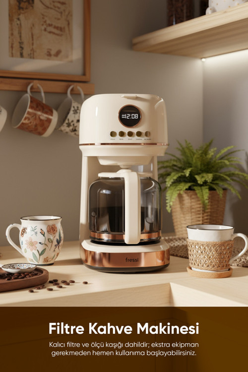 Dijital Göstergeli Krem Filtre Kahve Makinesi Fr-Fc09 Velluto