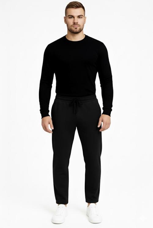 Erkek Siyah 3 İplik Şardonlu Eşofman Altı-P2019