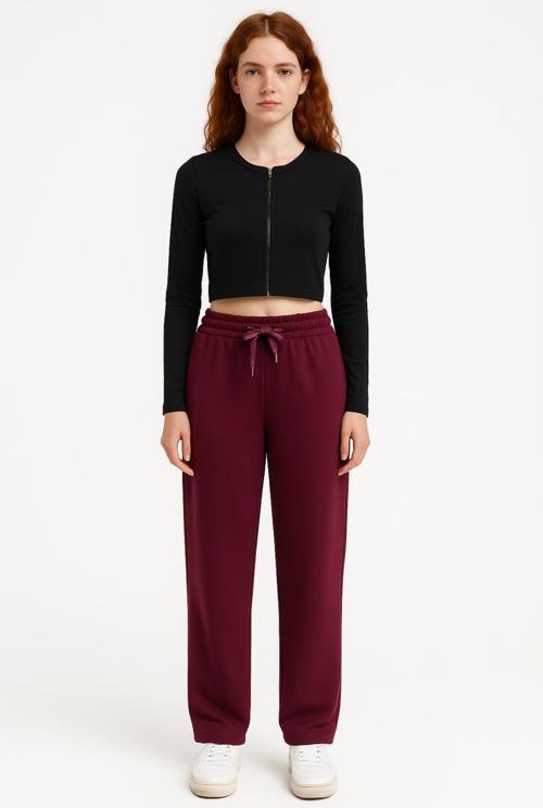 Kadın Bordo İnterlok Eşofman Altı-P2268