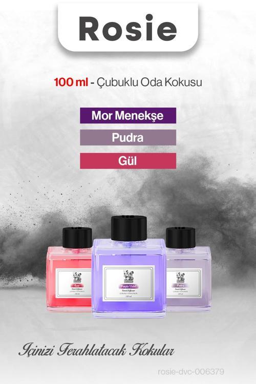 Gül, Mor Menekşe ve Pudra 3'lü 100 ml Çubuklu Oda Kokusu