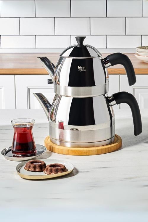 Optima Venüs İndüksiyon Tabanlı Midi Çelik Çaydanlık Siyah