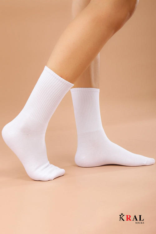 Unisex Beyaz 6 Çift Pamuklu Tenis Spor Uzun Soket Boy Çorap