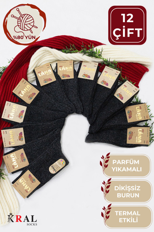 Çorap (12 Çift) Kışlık Yün Çorap Lambswool (Özel Kuzu Yünlü) Kadınlar Için Termal Özellikli