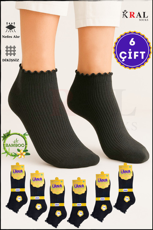 Kadın Bambu Çorap (6 Çift) Fırfırlı Patik Kadın Çorap