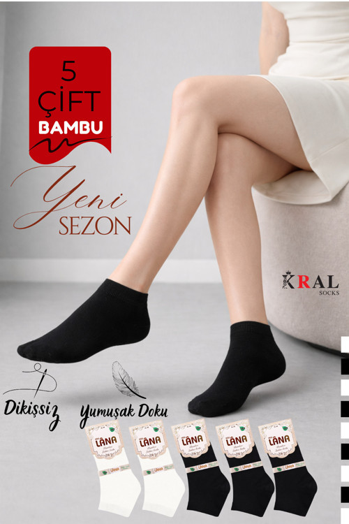 Kadın Kaliteli Bambu Patik Çorap (5 Adet) Dikişsiz Görünmez Parfümlü Kısa Model Çorap