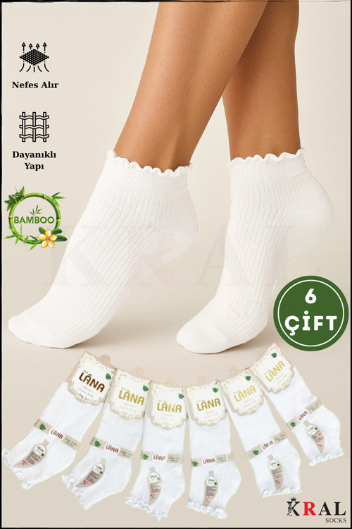 Kadın Bambu Çorap (6 Çift) Fırfırlı Patik Kadın Çorap