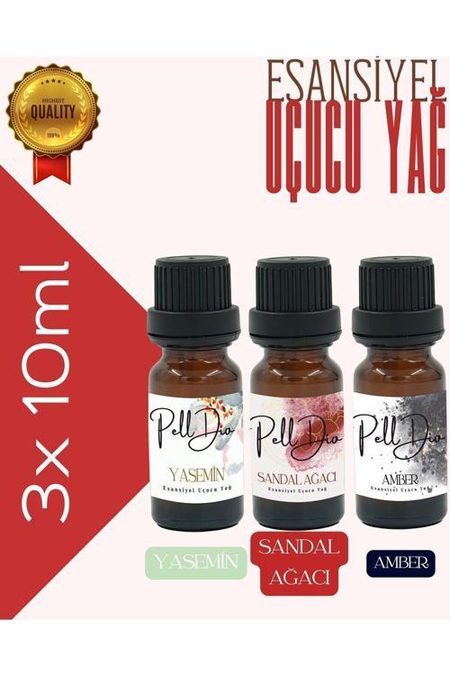 3'Lü Yasemin-Sandal-Amber Esansiyel Uçucu Yağ, Buhurdanlık Yağı, Difüzör Esansı, Oda Kokusu 10Ml-3
