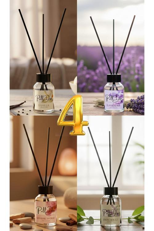 4'Lü Yasemin-Amber-Beyaz Çiçekler-Okyanus Eko Çubuklu Oda Kokusu - Kokulu Çubuk 4X50Ml