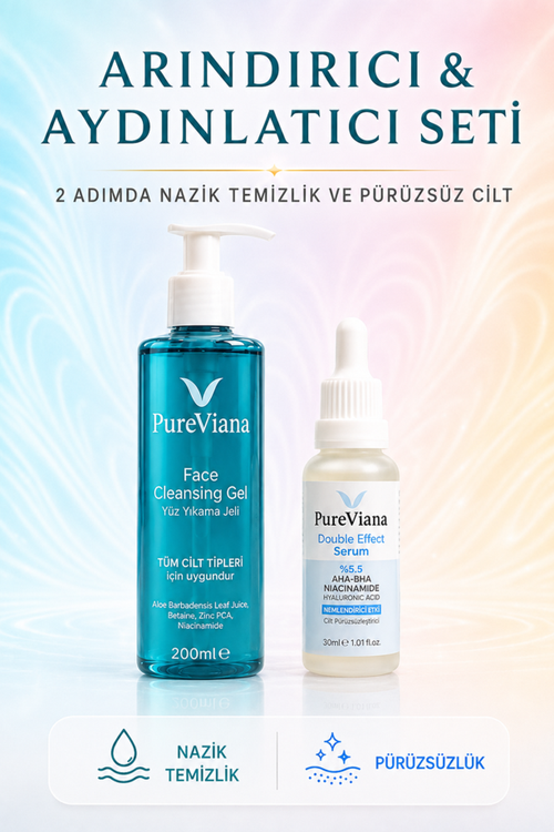 Arındırıcı & Aydınlatıcı Cilt Bakım Seti – 2’li – Yüz Temizleme Jeli ve Serum