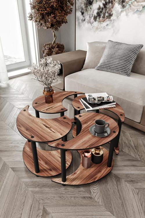 YİN YANG UNITY SERENITY ORTA SEHPA 4 LÜ CEVİZ 70CM