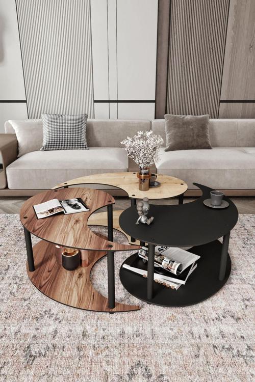 Yin Yang Unıty Serenıty Orta Sehpa 3 Lü Safir Madran Siyah 90 Cm