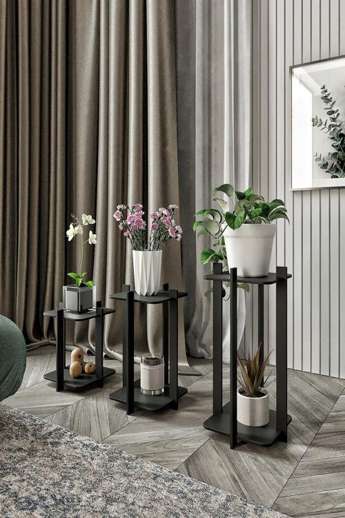 3 LÜ ÇİÇEKLİK SAKSILIK KARE SİYAH