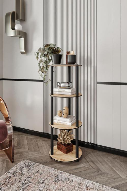 Dekoratif MASİVO KİTAPLIK 4 Katlı 34 çap YUVARLAK Çok Amaçlı Raf