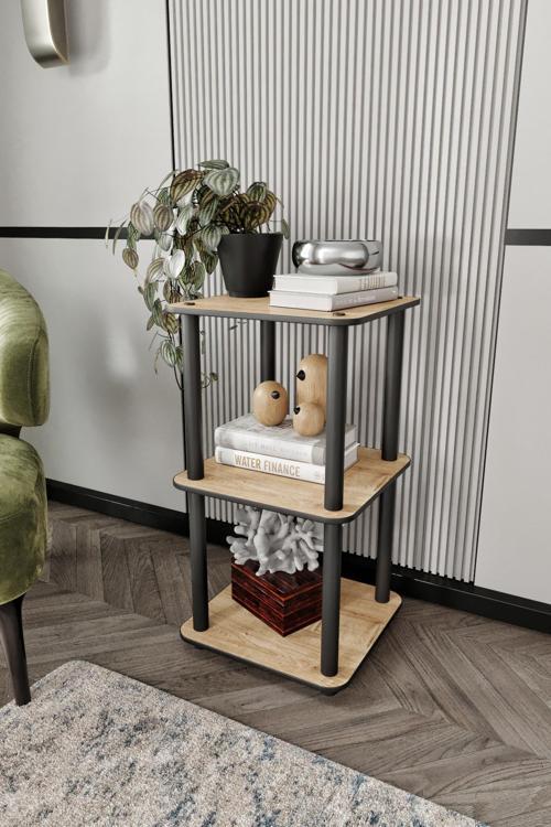 Dekoratif MASİVO KİTAPLIK 3 Katlı 34x34 Dikdörtgen Çok Amaçlı Raf SAFİR MEŞE