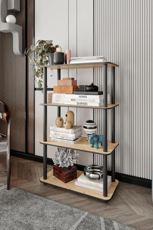 Dekoratif MASİVO KİTAPLIK 4 Katlı 30x60 Dikdörtgen Çok Amaçlı Raf SAFİR MEŞE