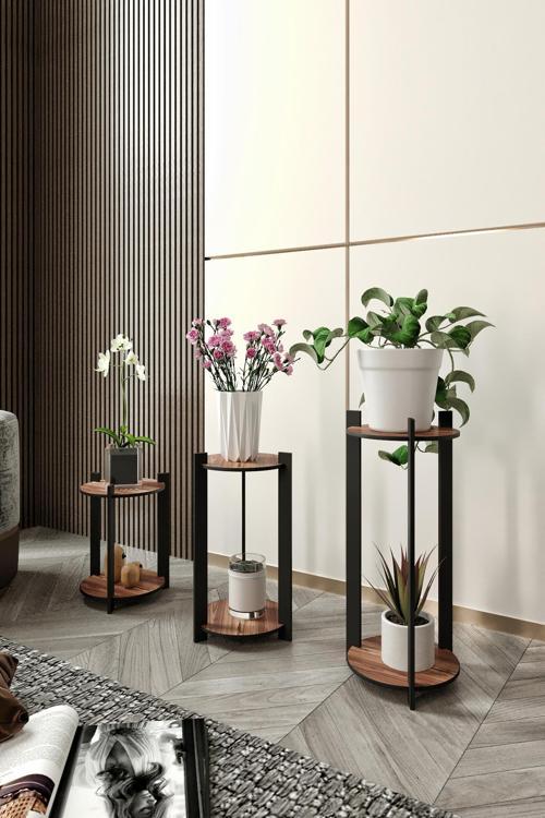 3 LÜ YUVARLAK CEVİZ ÇİÇEKLİK