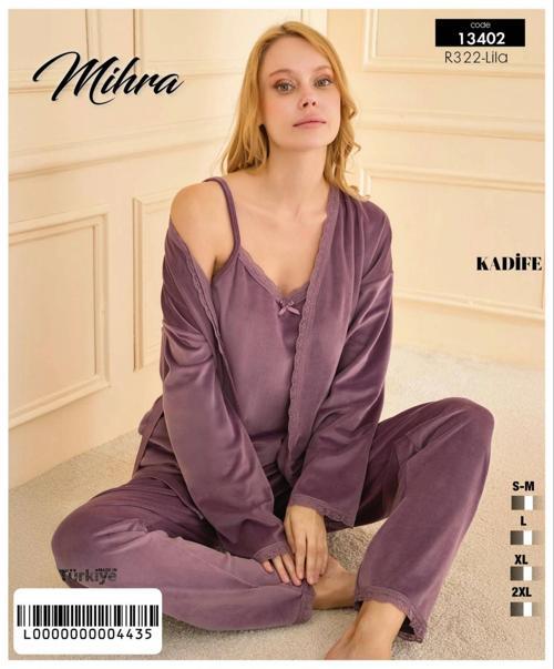 13402 Kadın Kadife 3'Lü Pijama Takımı