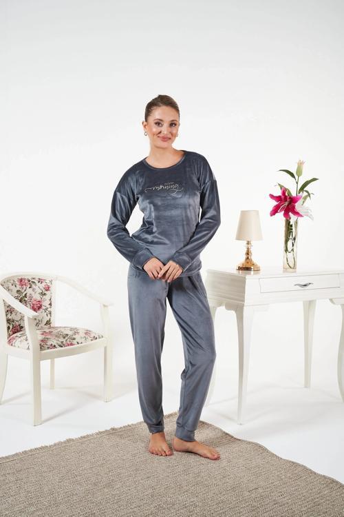25383 Uzun Kol Kadife Pijama Takımı