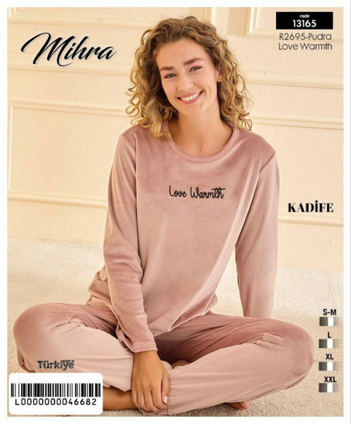 13165 Kadın Kadife Uzun Kol Pijama Takımı