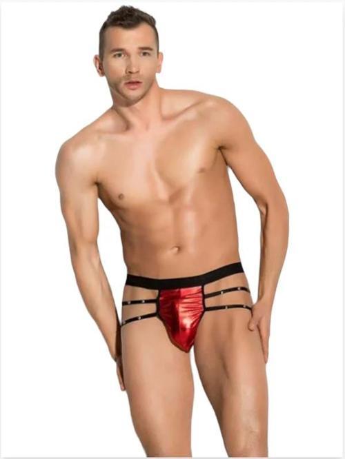Fantezi Erkek Aşk Kırmızısı Seksi Metalli Tanga - String