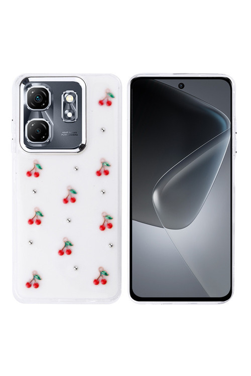 Infinix Smart 9 Kılıf Airbag Tasarımlı Simli Şeffaf Kiraz Kapak