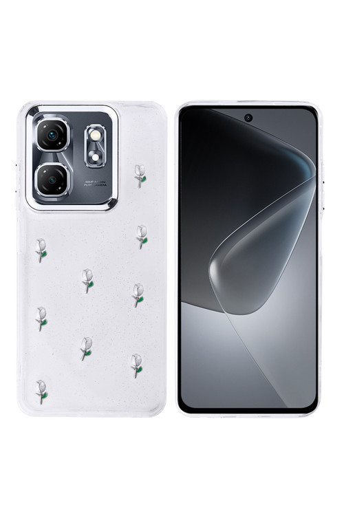 Infinix Smart 9 Kılıf Airbag Tasarımlı Simli Şeffaf Lale Kapak