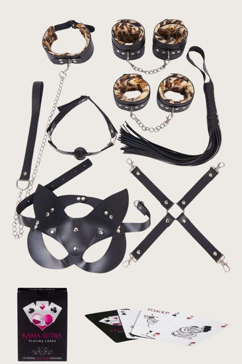 Sexy Görselli Oyun Kartı Kama Sutra 7'li Leopar Harness Set