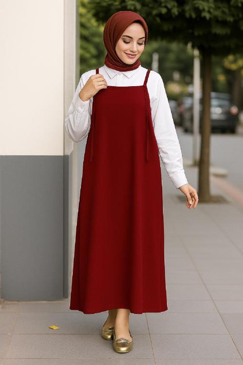 Kadın Bordo Basic Ayarlanabilir Askılı Jile Elbise
