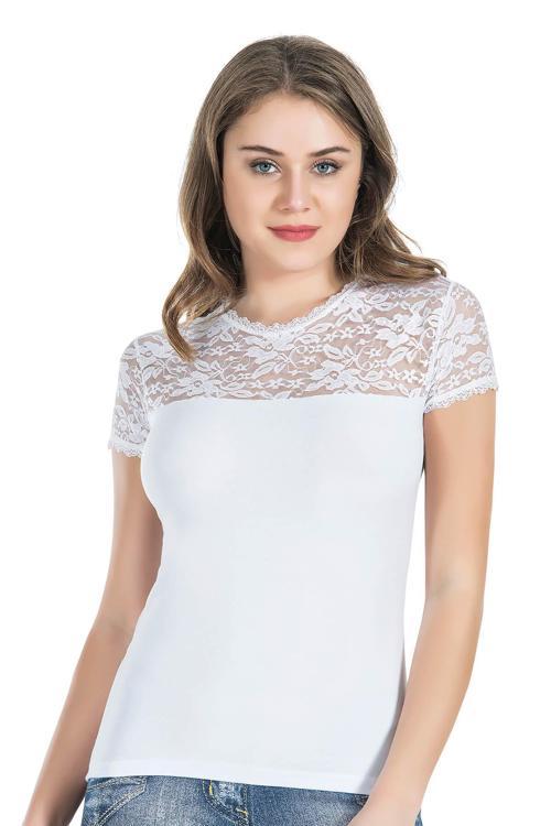 Yarım Kol Dantelli Kadın Tişört 240