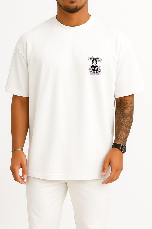 Oversize Wednesday Addams The Addams Family Sticker Cep ve Sırt Tasarımlı Unisex T-Shirt