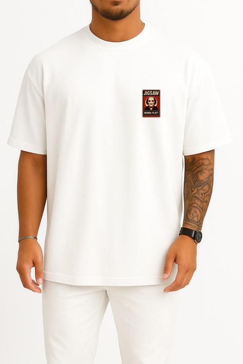 Oversize Jigsaw Wanna Play Cep ve Sırt Tasarımlı Unisex T-Shirt