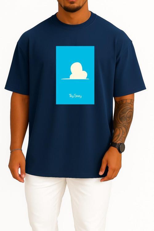 Oversize Toy Story Blue Background Göğüs ve Sırt Tasarımlı Unisex T-Shirt