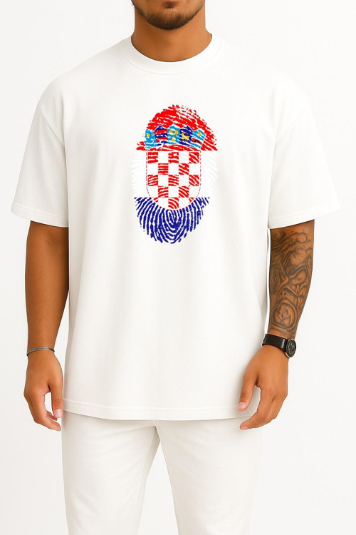 Oversize Hırvatistan Logosu Ve Bayrağı Göğüs Tasarımlı Unisex T-Shirt