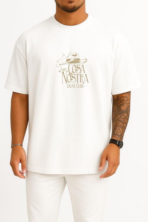 Oversize Cosa Nostra Cigar Club - İtalia Göğüs Tasarımlı Unisex T-Shirt