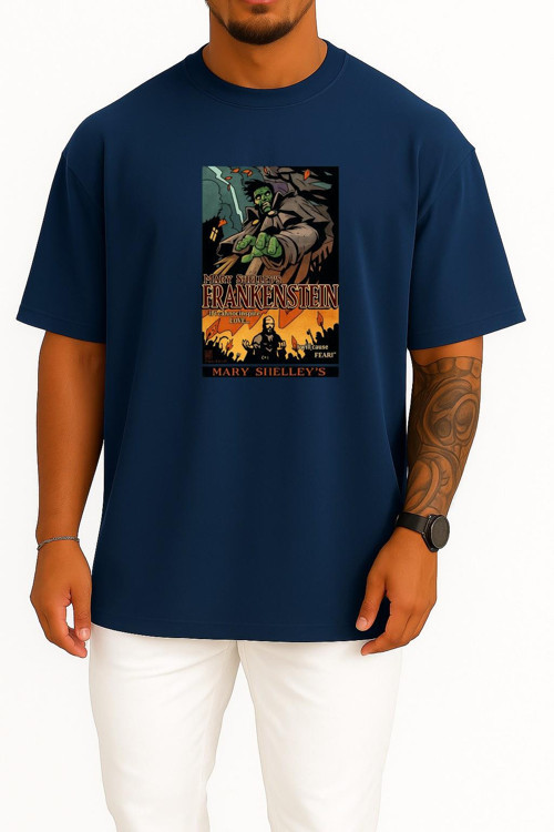 Oversize Frankenstein Mary Shelley S Göğüs Tasarımlı Unisex T-Shirt