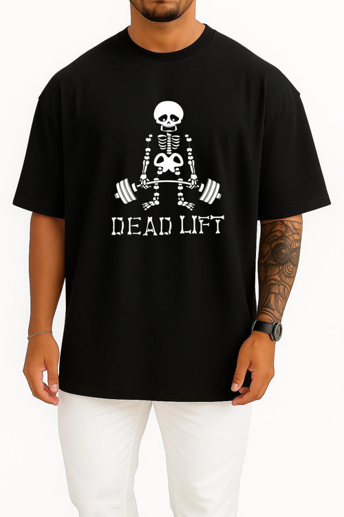 Oversize Dead Lift Göğüs ve Sırt Tasarımlı Unisex T-Shirt