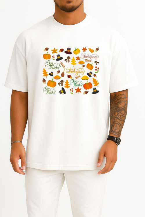 Oversize Thanksgiving Şükran Günü Göğüs Tasarımlı Unisex T-Shirt
