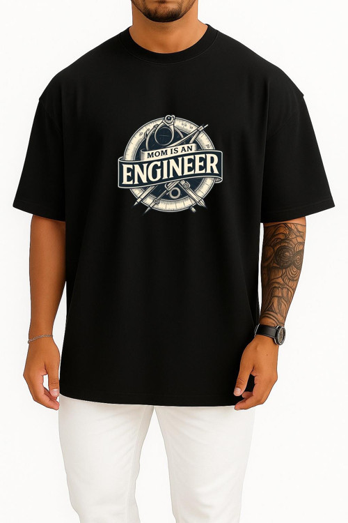 Oversize Mühendis Anne Göğüs Tasarımlı Unisex T-Shirt