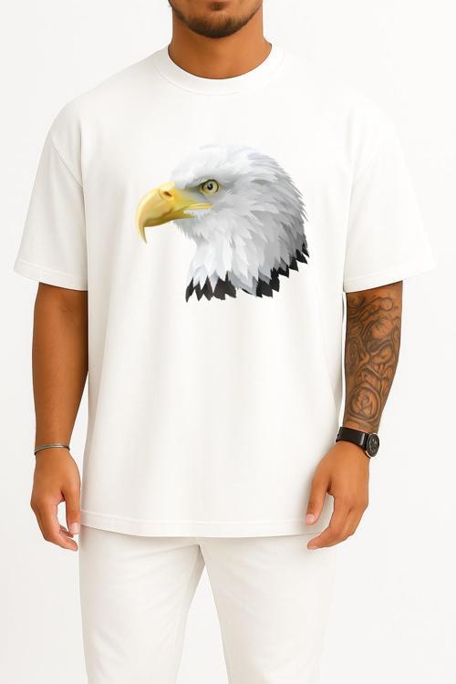 Oversize Bald Eagle, Eagle Head Göğüs Tasarımlı Unisex T-Shirt